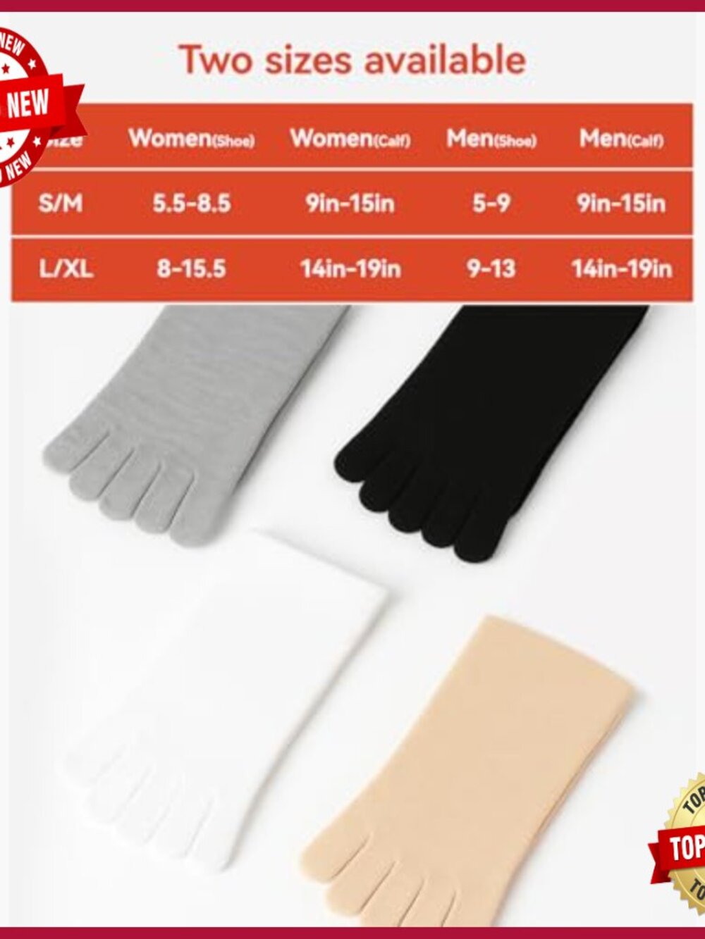 3 Pairs Knee High Toe Socks with Separate Toe Design - Picture 6 of 6